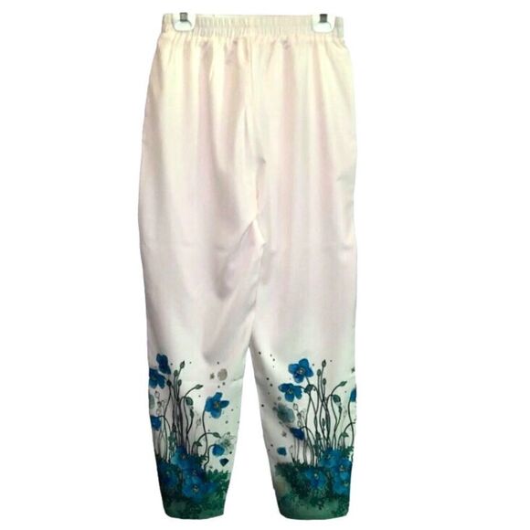 Top and Bottom Outfit with Floral Print in Cream/Blue/Green Women’s Large - Picture 7 of 13